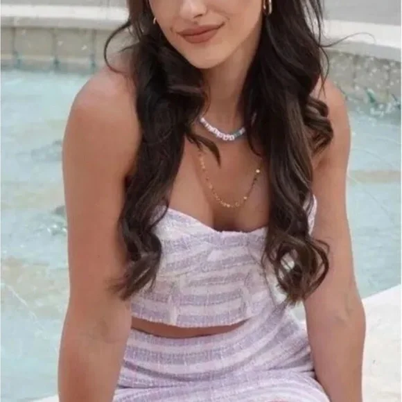 Zara NWOT pink / purple / white bustier tweed textured crop top - Picture 5 of 7